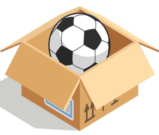 Soccer ball in a box isolated over white Vector Image